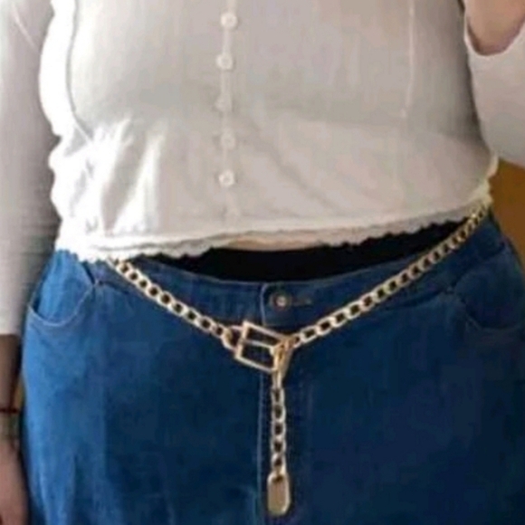 Gold boho chunky chain link metal waist square buckle statement Y2k dress belt - Picture 11 of 11
